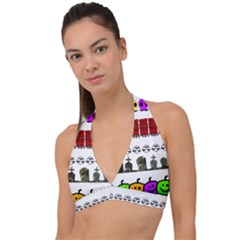 Halloween Borders Trick Or Treat Halter Plunge Bikini Top