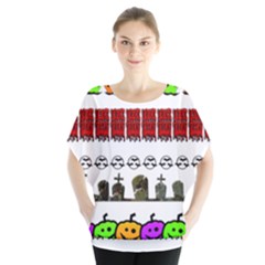 Halloween Borders Trick Or Treat Batwing Chiffon Blouse