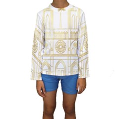 Gold Foil Notre Dame Church Paris Kids  Long Sleeve Swimwear by Wegoenart