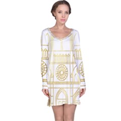 Gold Foil Notre Dame Church Paris Long Sleeve Nightdress by Wegoenart