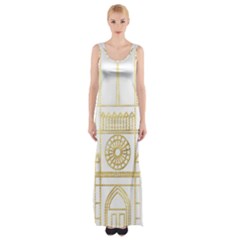 Gold Foil Notre Dame Church Paris Maxi Thigh Split Dress by Wegoenart