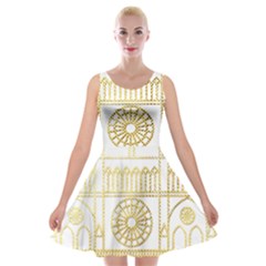 Gold Foil Notre Dame Church Paris Velvet Skater Dress by Wegoenart