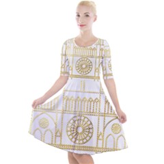 Gold Foil Notre Dame Church Paris Quarter Sleeve A-line Dress