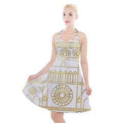 Gold Foil Notre Dame Church Paris Halter Party Swing Dress  by Wegoenart