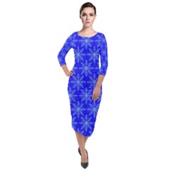 Snowflake Digital Paper Quarter Sleeve Midi Velour Bodycon Dress