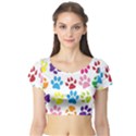 Paw Print Paw Prints Background Short Sleeve Crop Top View1