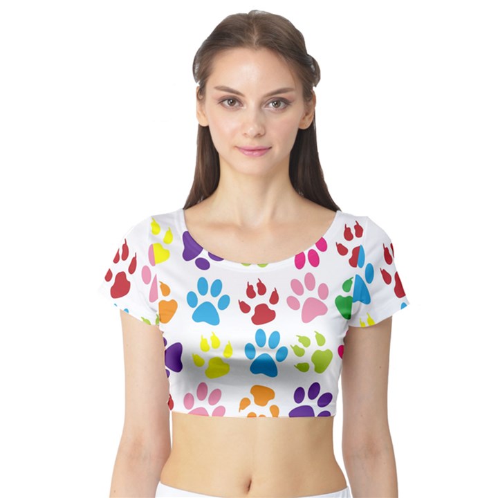 Paw Print Paw Prints Background Short Sleeve Crop Top