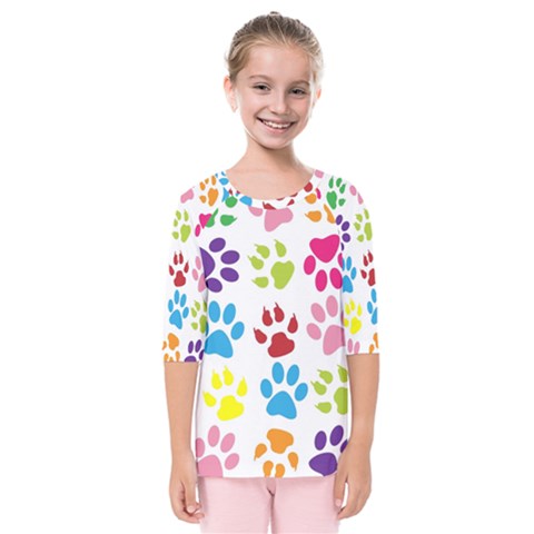 Paw Print Paw Prints Background Kids  Quarter Sleeve Raglan Tee by Wegoenart