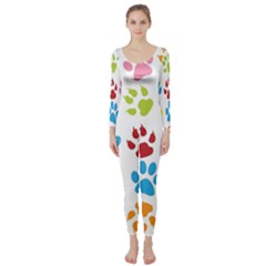 Paw Print Paw Prints Background Long Sleeve Catsuit by Wegoenart