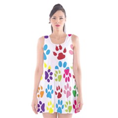 Paw Print Paw Prints Background Scoop Neck Skater Dress by Wegoenart