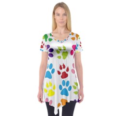 Paw Print Paw Prints Background Short Sleeve Tunic  by Wegoenart