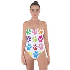 Paw Print Paw Prints Background Tie Back One Piece Swimsuit by Wegoenart