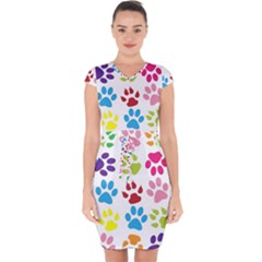 Paw Print Paw Prints Background Capsleeve Drawstring Dress  by Wegoenart