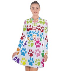 Paw Print Paw Prints Background Long Sleeve Panel Dress