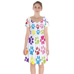 Paw Print Paw Prints Background Short Sleeve Bardot Dress by Wegoenart