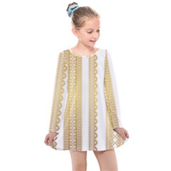 Lace Gold Euclidean Vector Kids  Long Sleeve Dress by Wegoenart