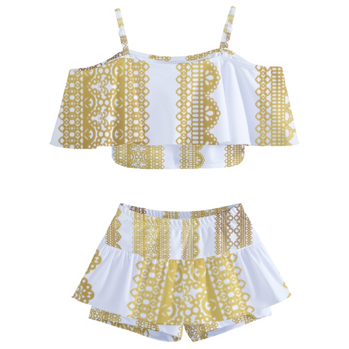 Lace Gold Euclidean Vector Kids  Off Shoulder Skirt Bikini