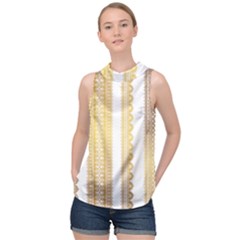 Lace Gold Euclidean Vector High Neck Satin Top by Wegoenart