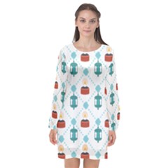 Geometric Patterns Pattern Candles Lights Long Sleeve Chiffon Shift Dress  by Wegoenart