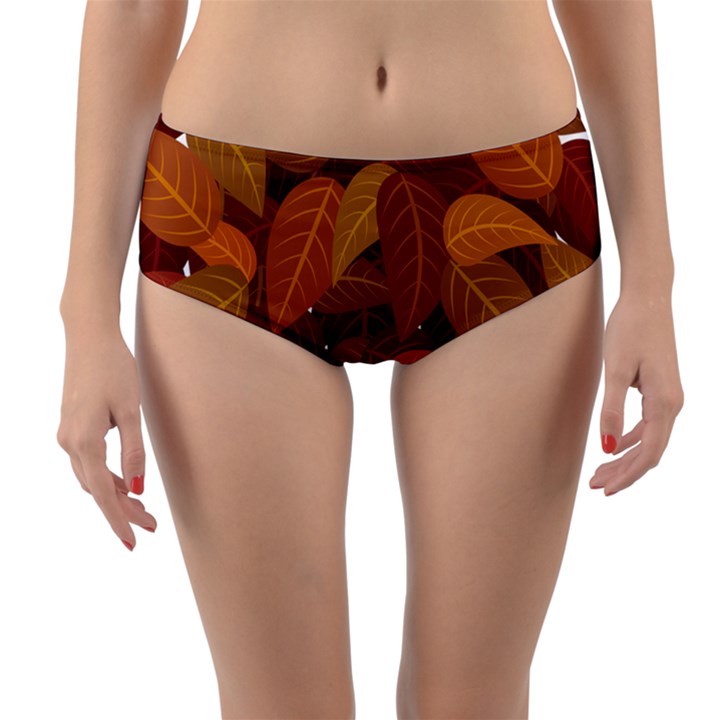 Leaves Pattern Reversible Mid-Waist Bikini Bottoms