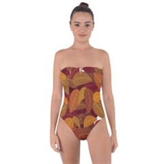 Leaves Pattern Tie Back One Piece Swimsuit