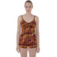 Leaves Pattern Tie Front Two Piece Tankini by Wegoenart