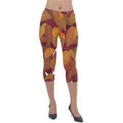 Leaves Pattern Lightweight Velour Capri Leggings 