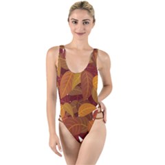 Leaves Pattern High Leg Strappy Swimsuit