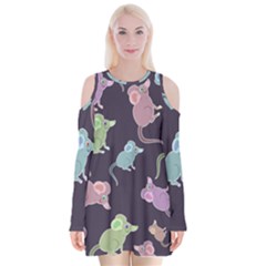 Animals Mouse Cartoon Pet Velvet Long Sleeve Shoulder Cutout Dress