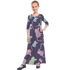 Animals Mouse Cartoon Pet Kids  Quarter Sleeve Maxi Dress by Wegoenart