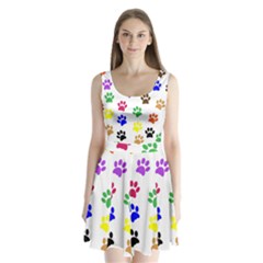 Pawprints Paw Prints Paw Animal Split Back Mini Dress 