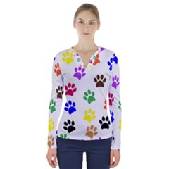 Pawprints Paw Prints Paw Animal V-neck Long Sleeve Top