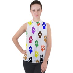 Pawprints Paw Prints Paw Animal Mock Neck Chiffon Sleeveless Top by Wegoenart