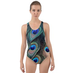 Peacock Feathers Bird Colorful Cut-out Back One Piece Swimsuit by Wegoenart