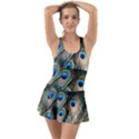 Peacock Feathers Bird Colorful Ruffle Top Dress Swimsuit View1