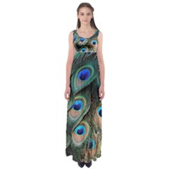 Peacock Feathers Bird Colorful Empire Waist Maxi Dress by Wegoenart