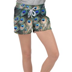 Peacock Feathers Bird Colorful Women s Velour Lounge Shorts