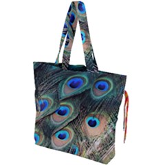 Peacock Feathers Bird Colorful Drawstring Tote Bag