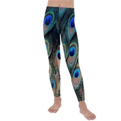 Peacock Feathers Bird Colorful Kids  Lightweight Velour Leggings by Wegoenart