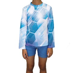 Hexagon Euclidean Vector Gradient Del  Blue Color Science And Technology Kids  Long Sleeve Swimwear by Wegoenart