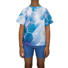 Hexagon Euclidean Vector Gradient Del  Blue Color Science And Technology Kids  Short Sleeve Swimwear by Wegoenart