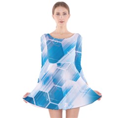 Hexagon Euclidean Vector Gradient Del  Blue Color Science And Technology Long Sleeve Velvet Skater Dress