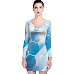 Hexagon Euclidean Vector Gradient Del  Blue Color Science And Technology Long Sleeve Velvet Bodycon Dress by Wegoenart