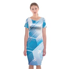 Hexagon Euclidean Vector Gradient Del  Blue Color Science And Technology Classic Short Sleeve Midi Dress by Wegoenart