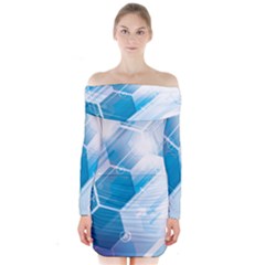 Hexagon Euclidean Vector Gradient Del  Blue Color Science And Technology Long Sleeve Off Shoulder Dress by Wegoenart