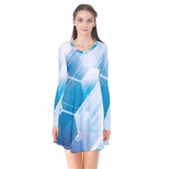 Hexagon Euclidean Vector Gradient Del  Blue Color Science And Technology Long Sleeve V-neck Flare Dress by Wegoenart