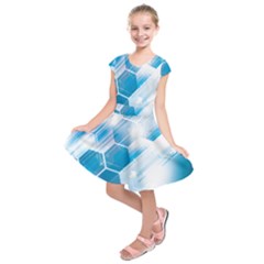 Hexagon Euclidean Vector Gradient Del  Blue Color Science And Technology Kids  Short Sleeve Dress by Wegoenart