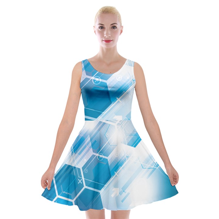 Hexagon Euclidean Vector Gradient Del  Blue Color Science And Technology Velvet Skater Dress