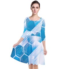 Hexagon Euclidean Vector Gradient Del  Blue Color Science And Technology Quarter Sleeve Waist Band Dress by Wegoenart