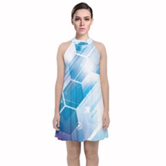 Hexagon Euclidean Vector Gradient Del  Blue Color Science And Technology Velvet Halter Neckline Dress  by Wegoenart